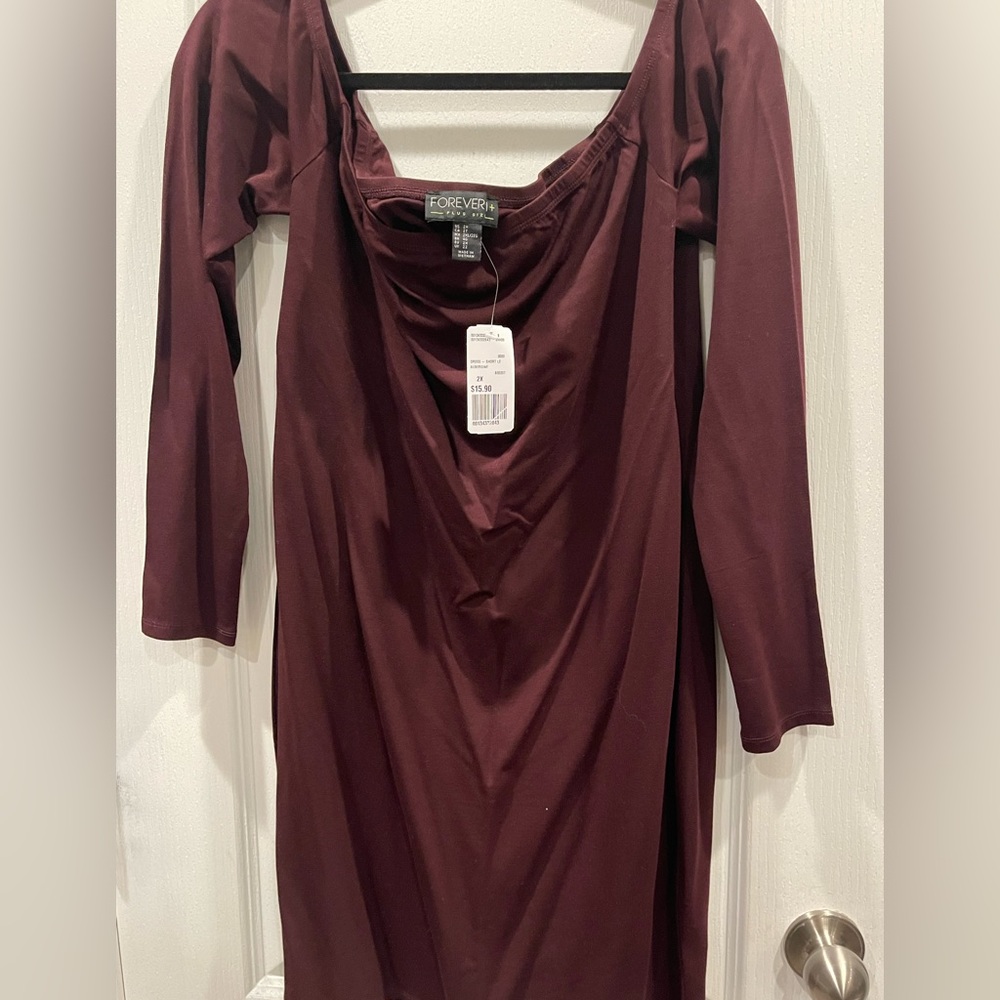 Plus Off Shoulder Mini Dress - Maroon 2XL